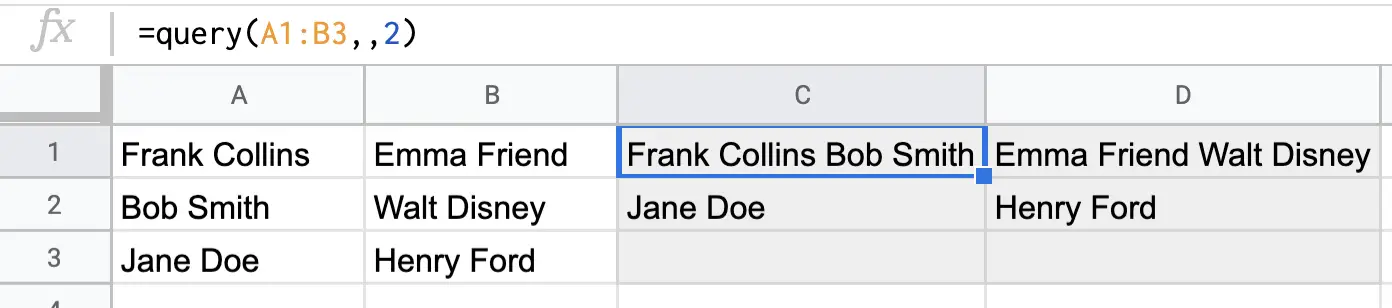 QUERY 2 header rows