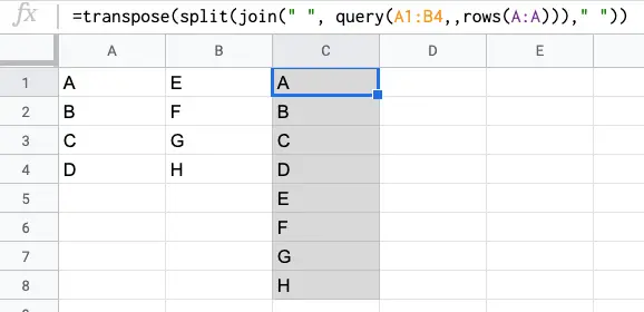 TRANSPOSE SPLIT JOIN QUERY functions