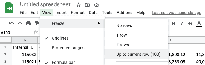 Freeze 100 Header Rows in Google Sheets (Prank!)