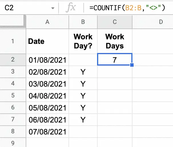 COUNTIF range is not blank formula