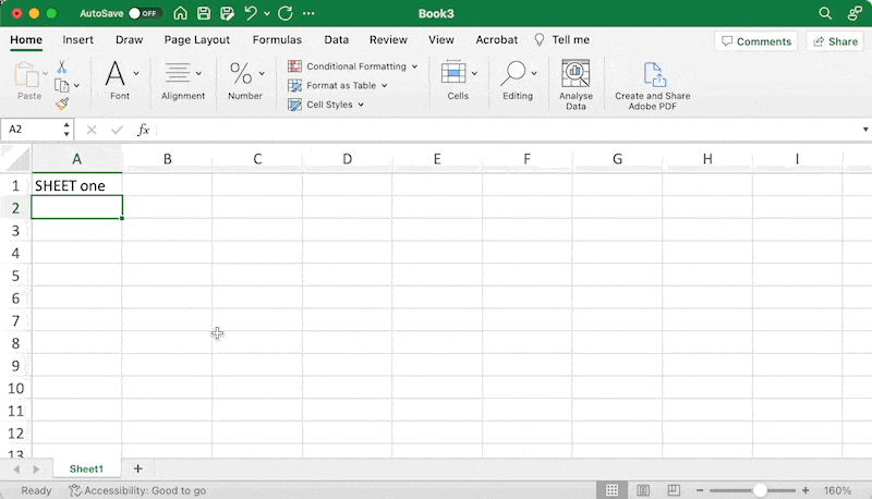 Right-clicking on the sheet name brings up a context menu where "Rename" is selected. The sheet is renamed "This is how you rename a sheet" which after clicking enter the new sheet name is double-clicked on and renamed back the "Sheet1".