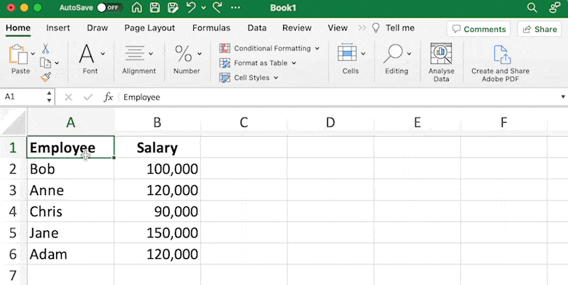 Select range, then on the Home panel, select the Editing button, followed by the Custom Sort option. Then from this window select the column you wish to sort followed by the Order to sort. Finally click OK to have your data sorted.
